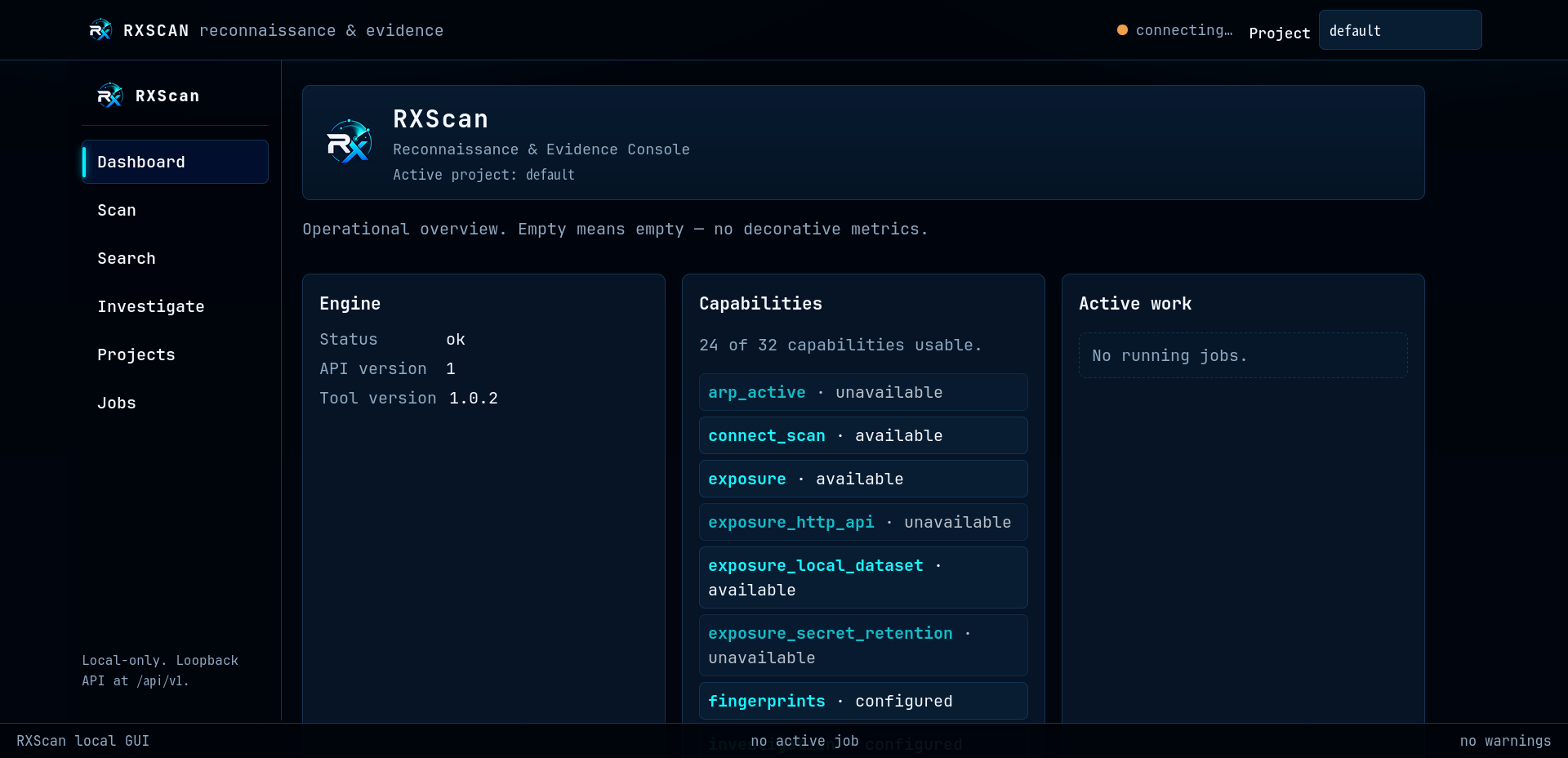 RXScan Web Dashboard 运行界面