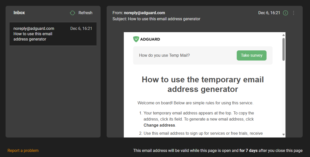 AdGuard Temp Mail【免费的临时和一次性电子邮件生成器】